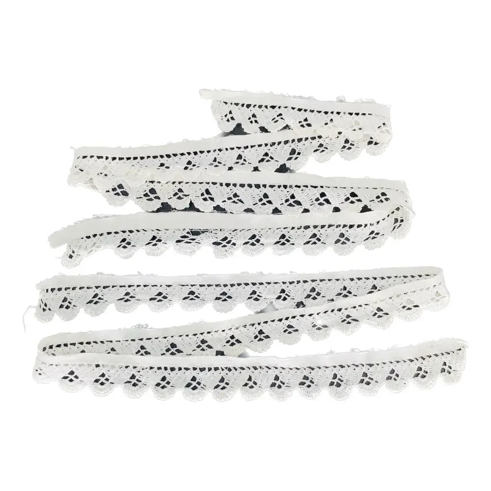 Hand Crochet Trim White Lace Scalloped Two 40 Inch Pieces Repurpose Imperfect